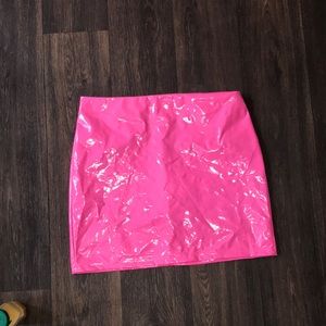 Pink faux leather skirt